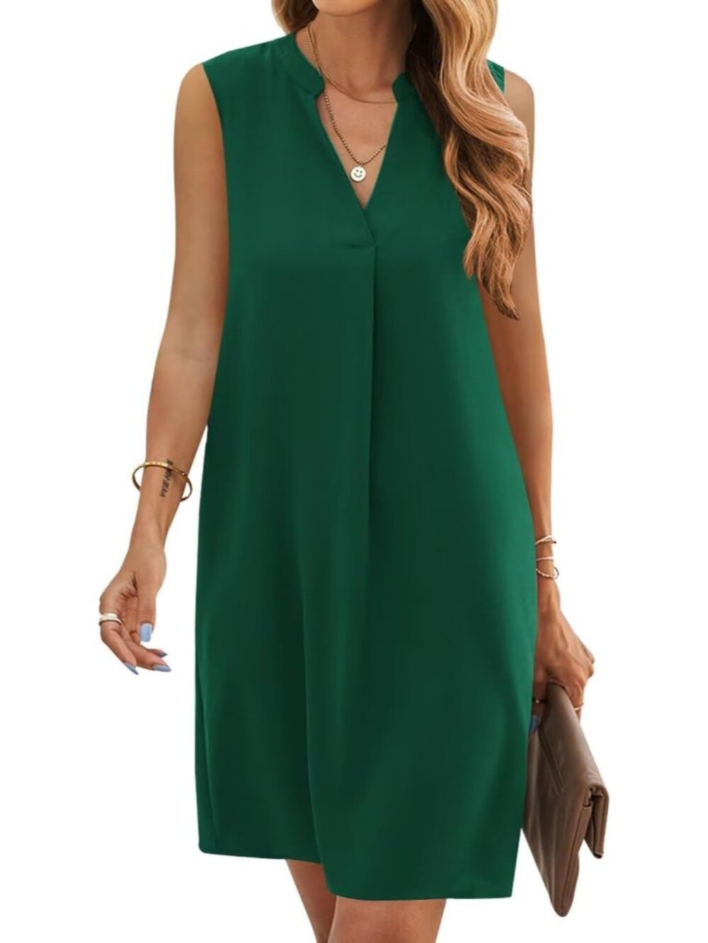 Women's Dark Green Summer Sleeveless Casual T Shirt Sundresss Shift Mini Dress